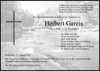 Anzeige von Herbert Gareis von MGO