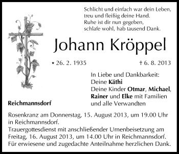 Anzeige von Johann Kröppel von MGO