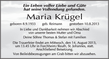 Anzeige von Maria Krügel von MGO