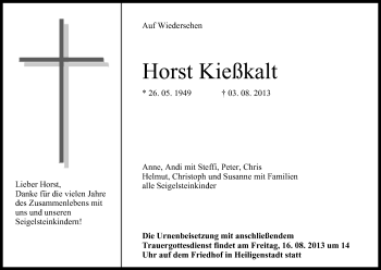 Anzeige von Horst Kießkalt von MGO