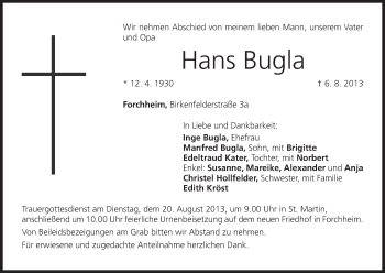 Anzeige von Hans Bugla von MGO