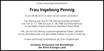 Anzeige von Ingeborg Pennig von MGO