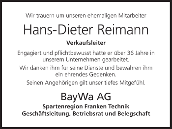Anzeige von Hans-Dieter Reimann von MGO