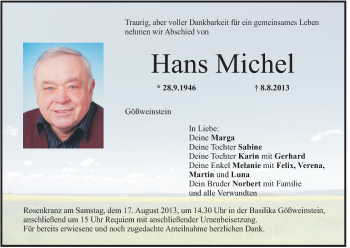 Anzeige von Hans Michel von MGO