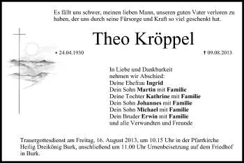 Anzeige von Theo Kröppel von MGO