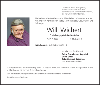 Anzeige von Willi Wichert von MGO
