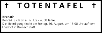 Anzeige von Totentafel vom 15.08.2013 von MGO