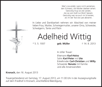 Anzeige von Adelheid Wittig von MGO