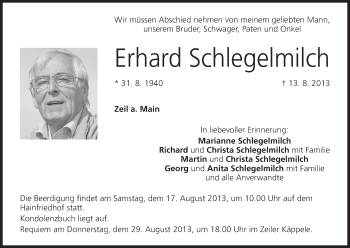 Anzeige von Erhard Schlegelmilch von MGO