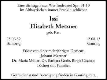 Anzeige von Elisabeth Metzner von MGO
