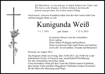 Anzeige von Kunigunda Weiß von MGO