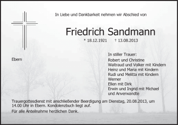 Anzeige von Friedrich Sandmann von MGO