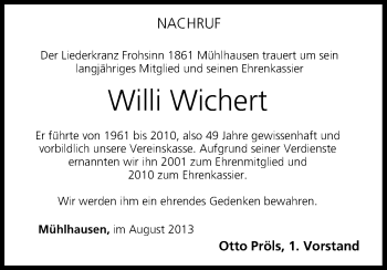 Anzeige von Willi Wichert von MGO