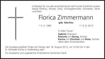 Anzeige von Florica Zimmermann von MGO