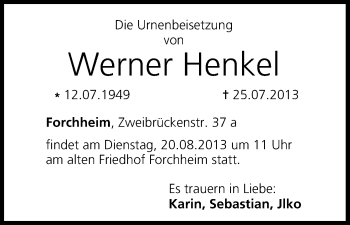 Anzeige von Werner Henkel von MGO