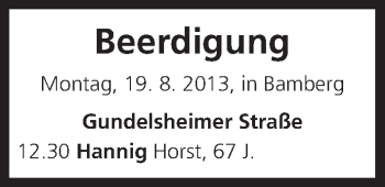 Anzeige von Beerdigung vom 19.08.2013 von MGO