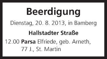 Anzeige von Beerdigung vom 20.08.2013 von MGO