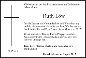 Anzeige von Ruth Löw von MGO