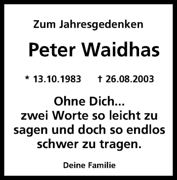 Anzeige von Peter Waidhas von MGO