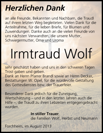 Anzeige von Irmtraud Wolf von MGO
