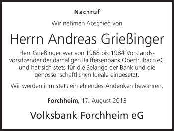 Anzeige von Andreas Grießinger von MGO