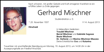 Anzeige von Gerhard Mischner von MGO