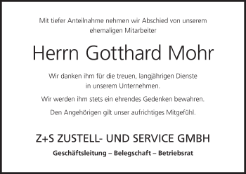 Anzeige von Gotthard Mohr von MGO