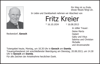 Anzeige von Fritz Kreier von MGO