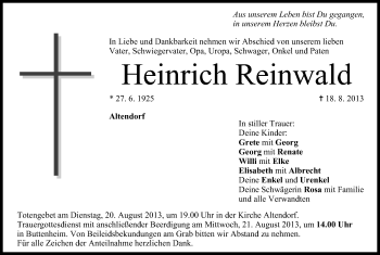 Anzeige von Heinrich Reinwald von MGO