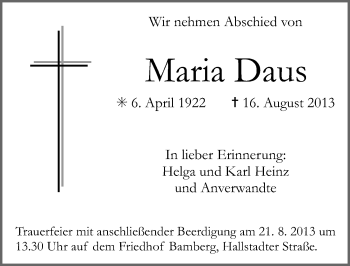 Anzeige von Maria Daus von MGO