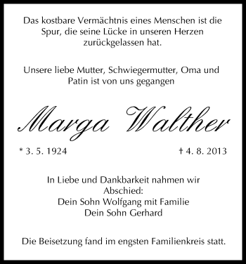 Anzeige von Marga Walther von MGO