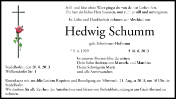Anzeige von Hedwig Schumm von MGO