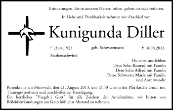 Anzeige von Kunigunda Diller von MGO