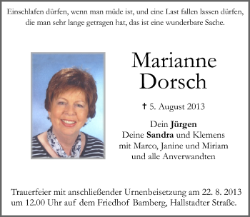Anzeige von Marianne Dorsch von MGO