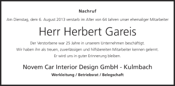 Anzeige von Herbert Gareis von MGO