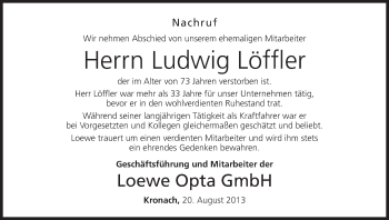 Anzeige von Ludwig Löffler von MGO