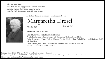 Anzeige von Margaretha Dresel von MGO