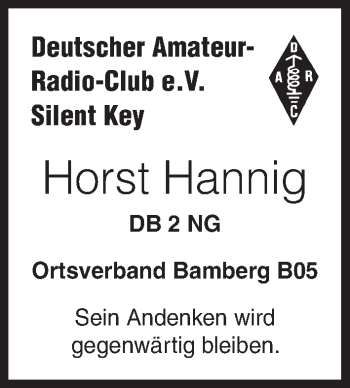 Anzeige von Horst Hannig von MGO