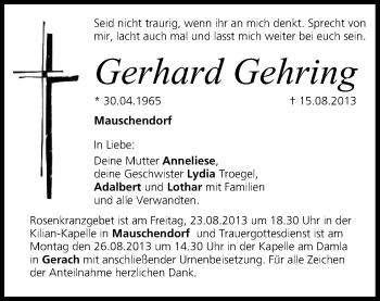 Anzeige von Gerhard Gehring von MGO