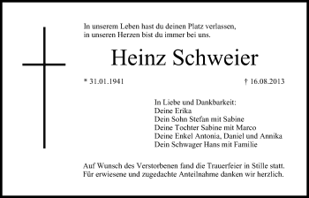 Anzeige von Heinz Schweier von MGO