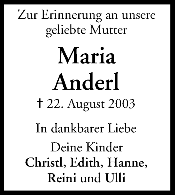 Anzeige von Maria Anderl von MGO