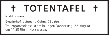Anzeige von Totentafel vom 22.08.2013 von MGO