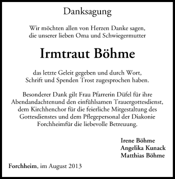 Anzeige von Irmtraut Böhme von MGO