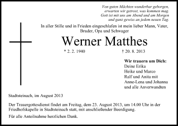 Anzeige von Werner Matthes von MGO
