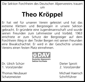 Anzeige von Theo Kröppel von MGO