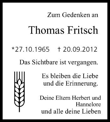 Anzeige von Thomas Fritsch von MGO