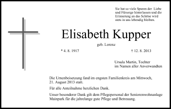 Anzeige von Elisabeth Kupper von MGO