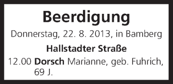 Anzeige von Beerdigung vom 22.08.2013 von MGO