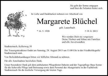 Anzeige von Margarete Blüchel von MGO
