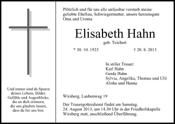 Anzeige von Elisabeth Hahn von MGO